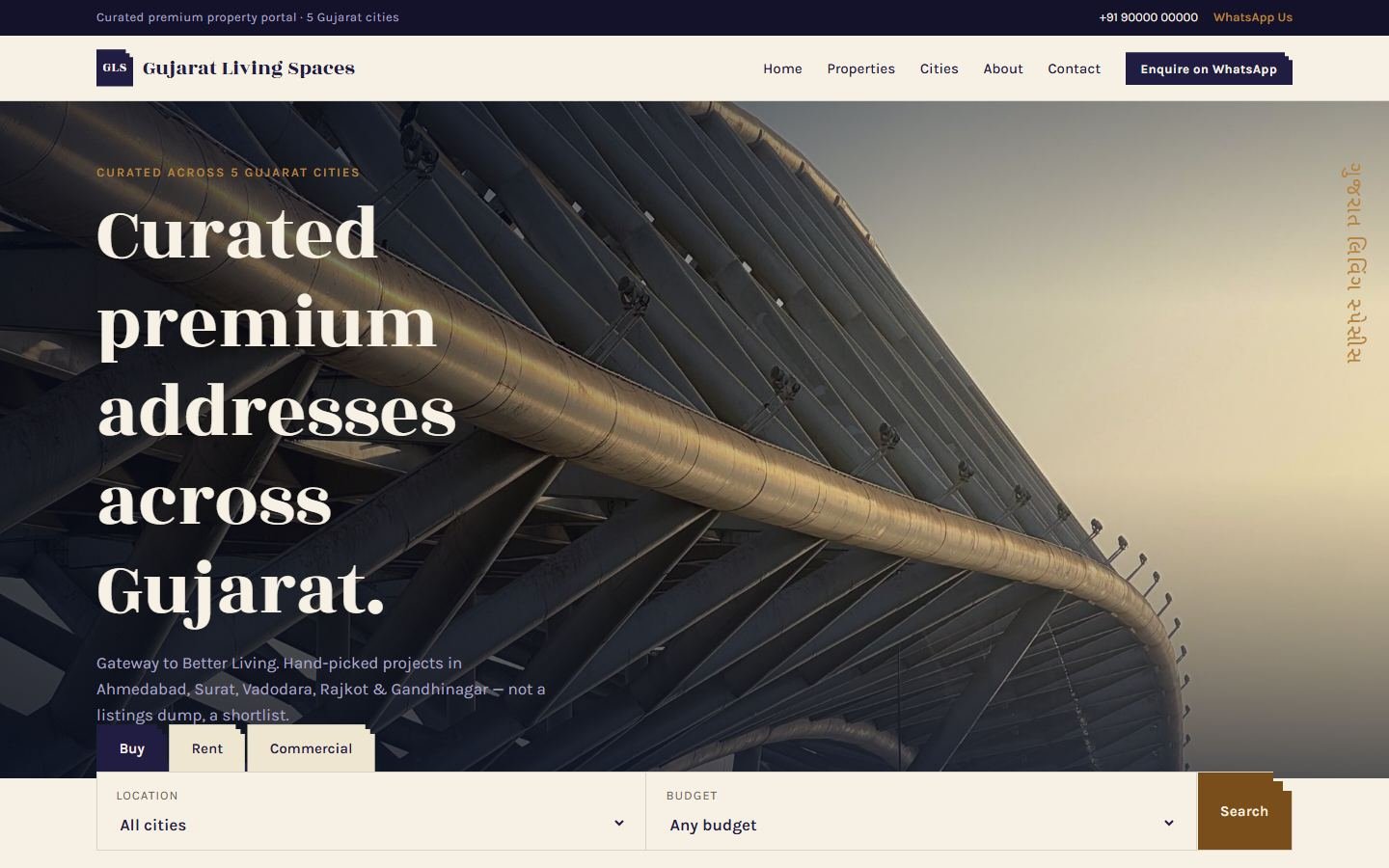 Gujarat Living Spaces homepage, Real estate website in Ahmedabad