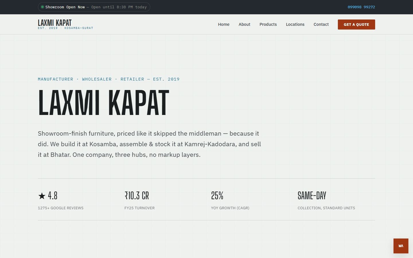 Laxmi Kapat homepage, Furniture website in Surat