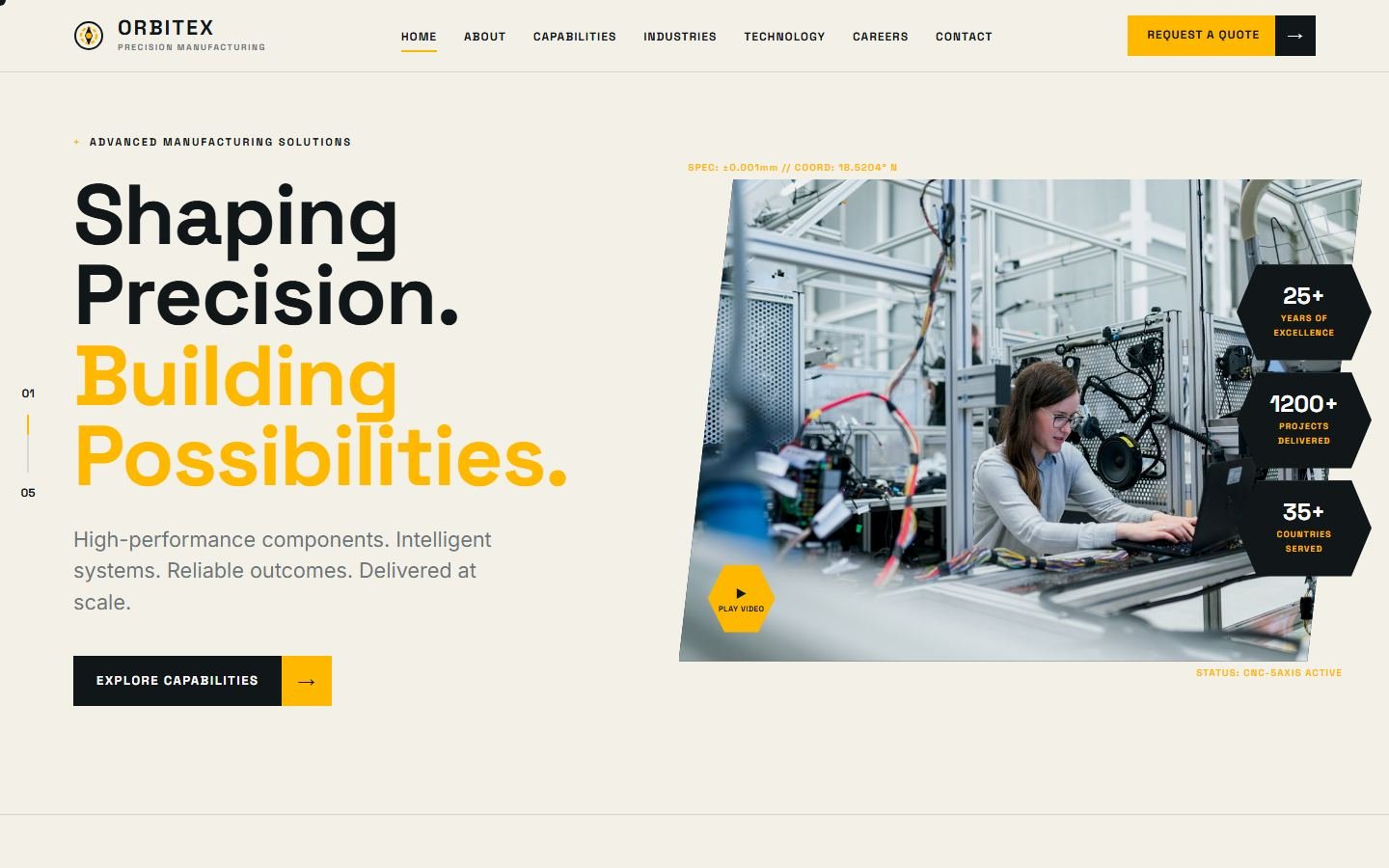 ORBITEX Precision Manufacturing homepage, Manufacturing website in Pune