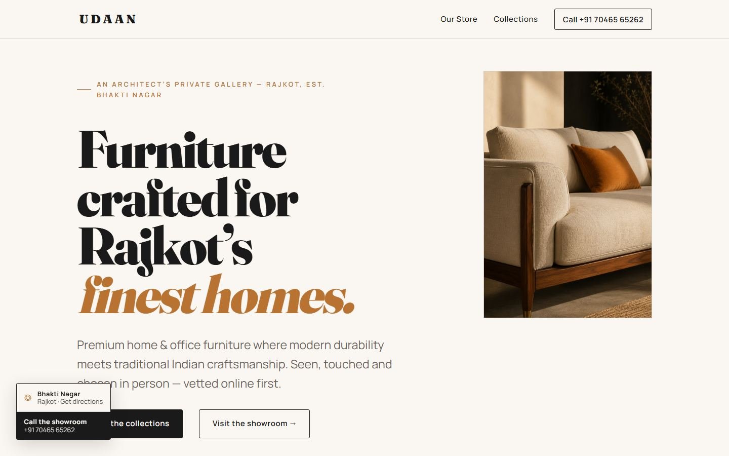 Udaan Furniture homepage, Furniture website in Rajkot