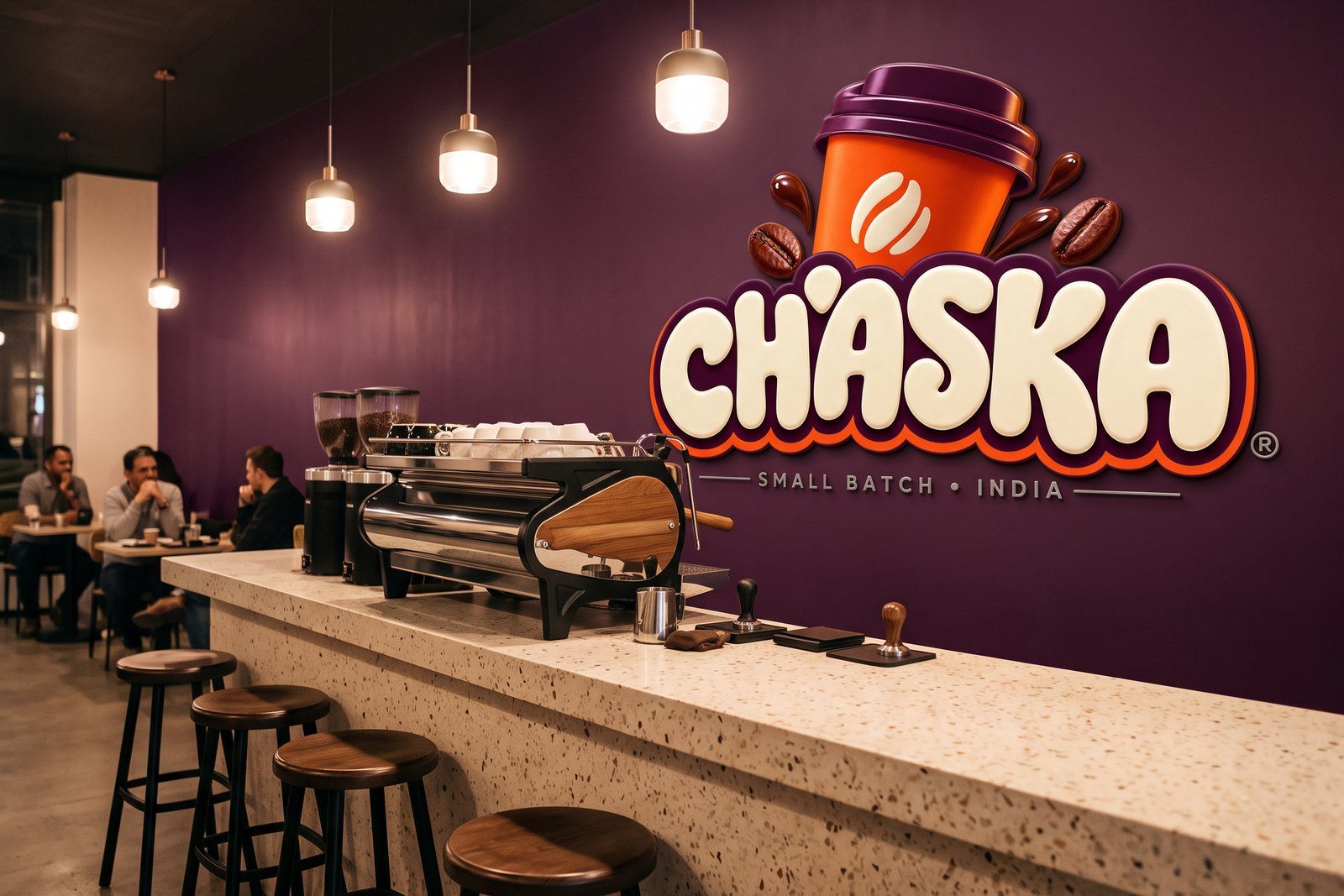 Inside the Chaska espresso bar in Koregaon Park: the counter, the espresso machine and stools along the window