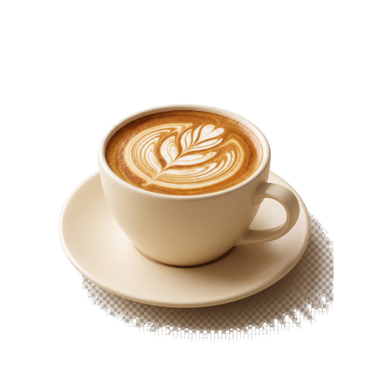 A Chaska cappuccino in a rounded cup, dense foam on top, seen from just above the rim