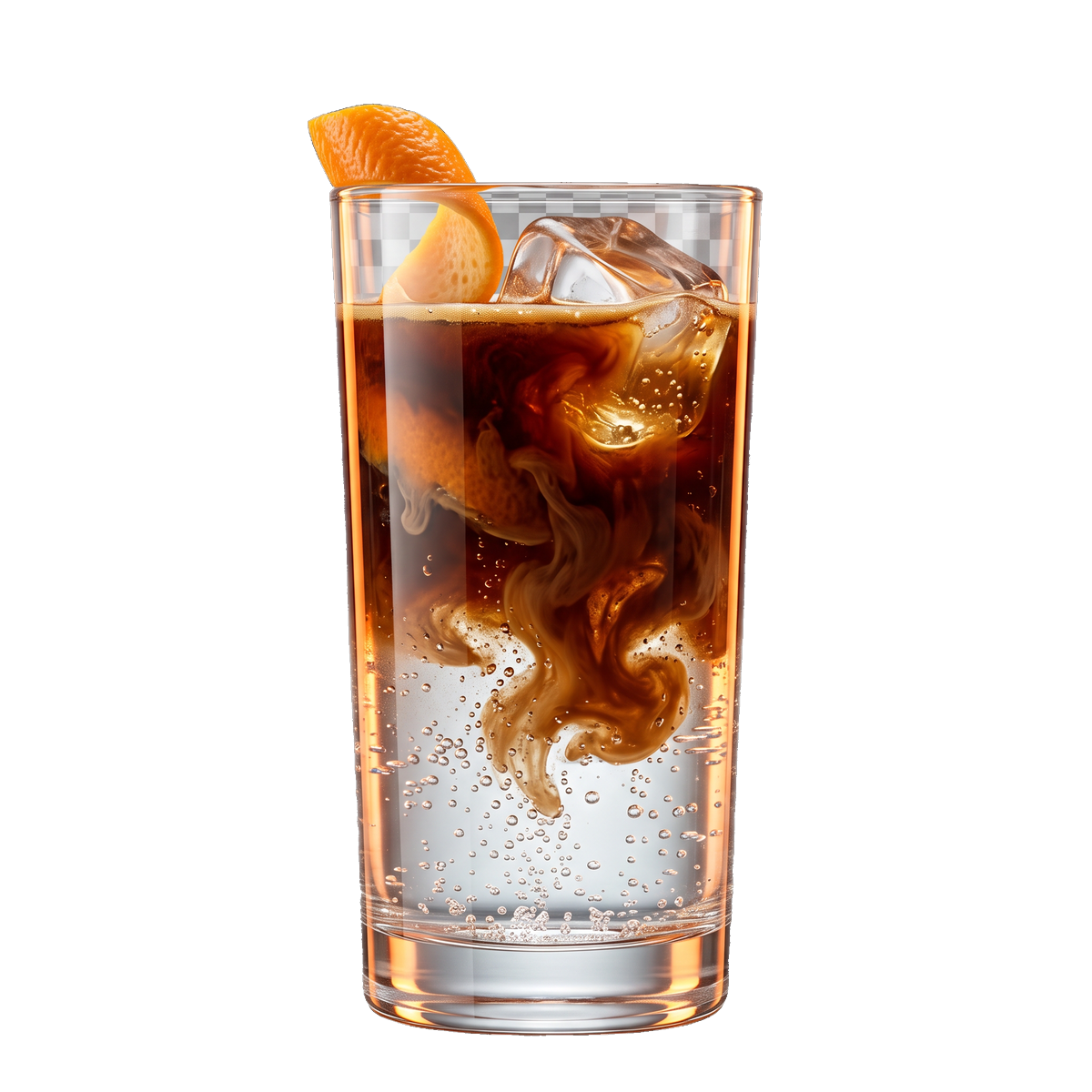 A Chaska espresso tonic in a tall glass, the dark shot layered over clear tonic and ice
