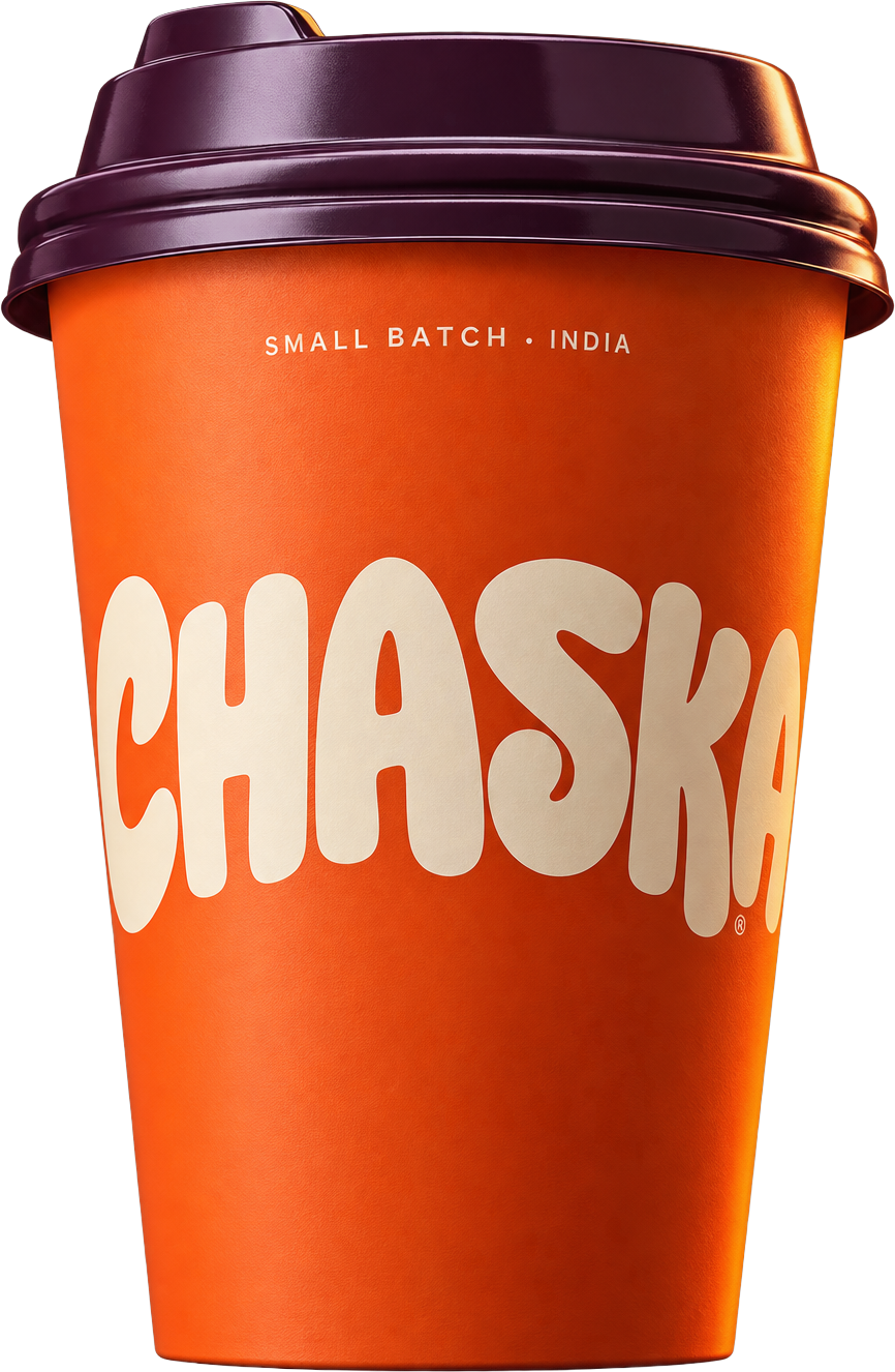 A Chaska takeaway cup, lid on, seen straight from the front